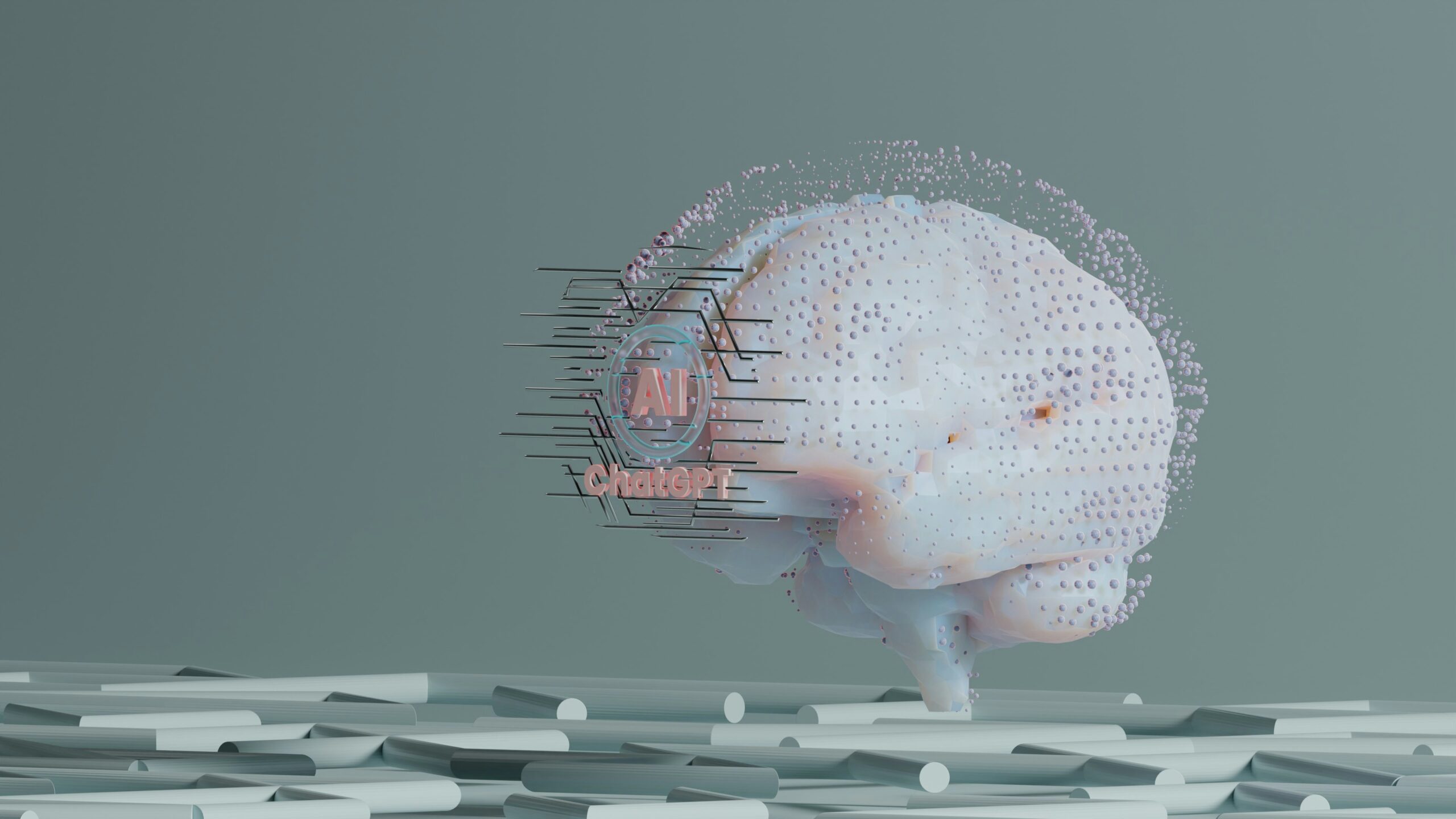 Image d'un cerveau artificiel avec "ChatGPT" écrit en avant.
