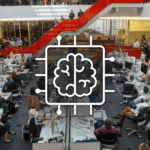 L'IA dans une salle de rédaction avec journalistes