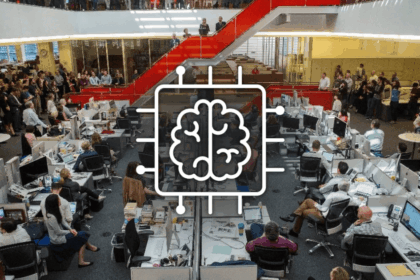 L'IA dans une salle de rédaction avec journalistes