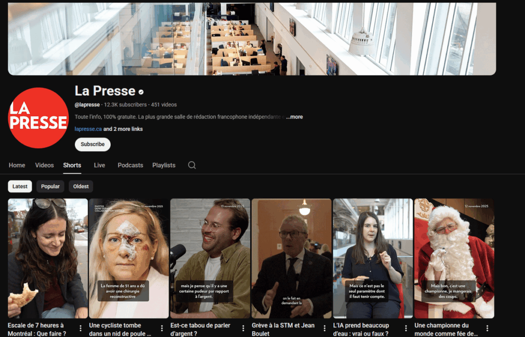 Le compte youtube de LaPresse
